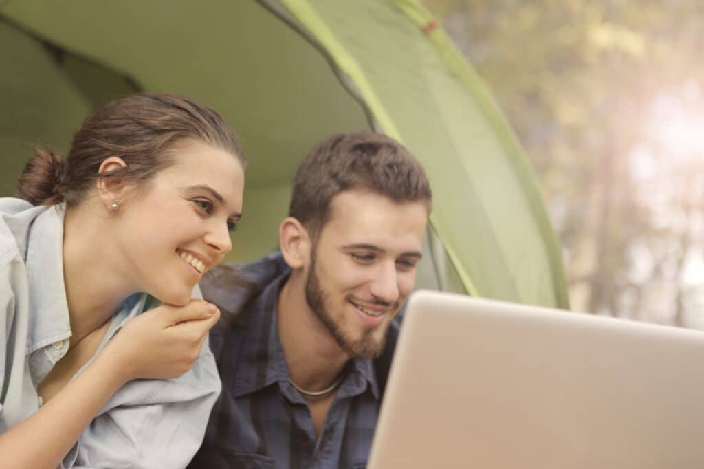 Couple participating in virtual couples counseling session in California