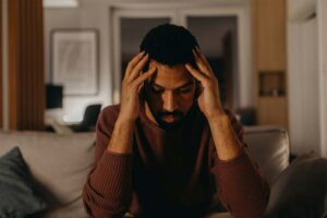 A portrait of a depressed young African Man