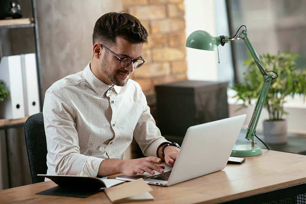 A businessman working at his desk